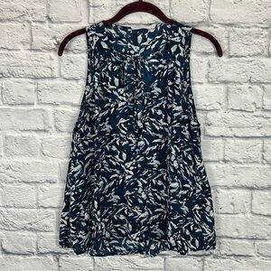 Lush Women's Tank Top Blue & White Sleeveless Round Neck Size Medium